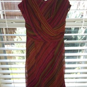 Striped asymmetrical sheer overlay dress